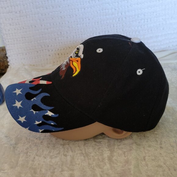 Men s Baseball Trucker Hat Embroidered Eagle Flag Flames USA Patriotic OSFA EUC - Picture 3 of 7